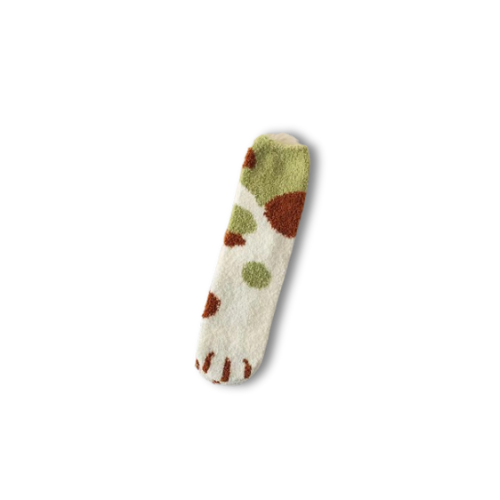 Chaussettes femme <br> Pattes de chat tachetées verte et marron