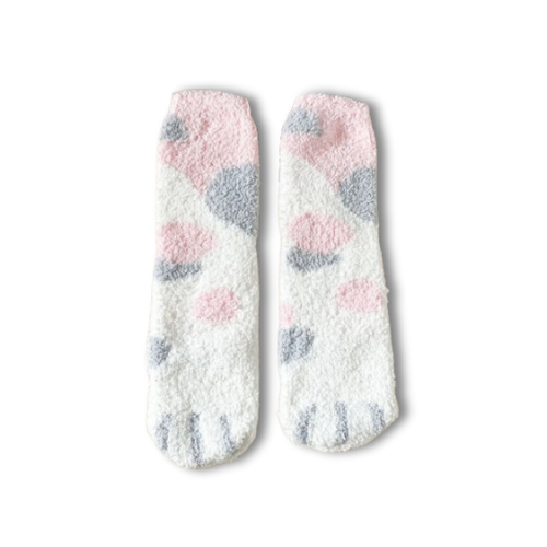 Chaussettes femme <br> Pattes de chat tachetées rose et grise