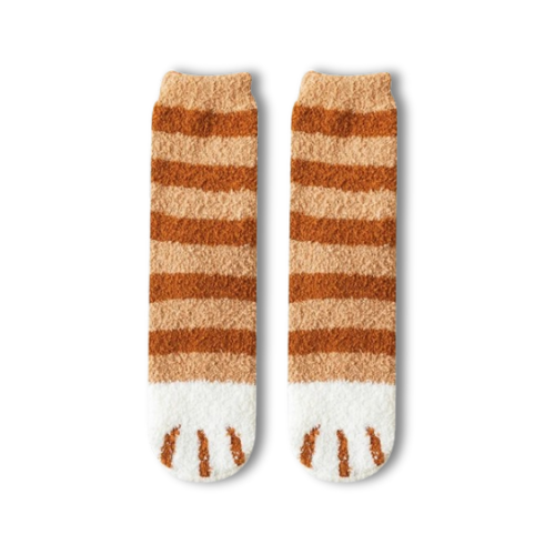 Chaussettes femme <br> Pattes de chat à rayures marron